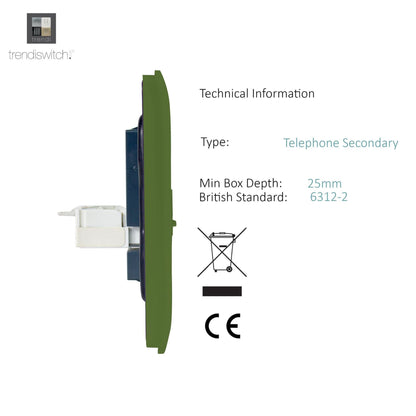 Trendi Switch 2 Gang Cat 3 Telephone Slave Socket in Moss Green