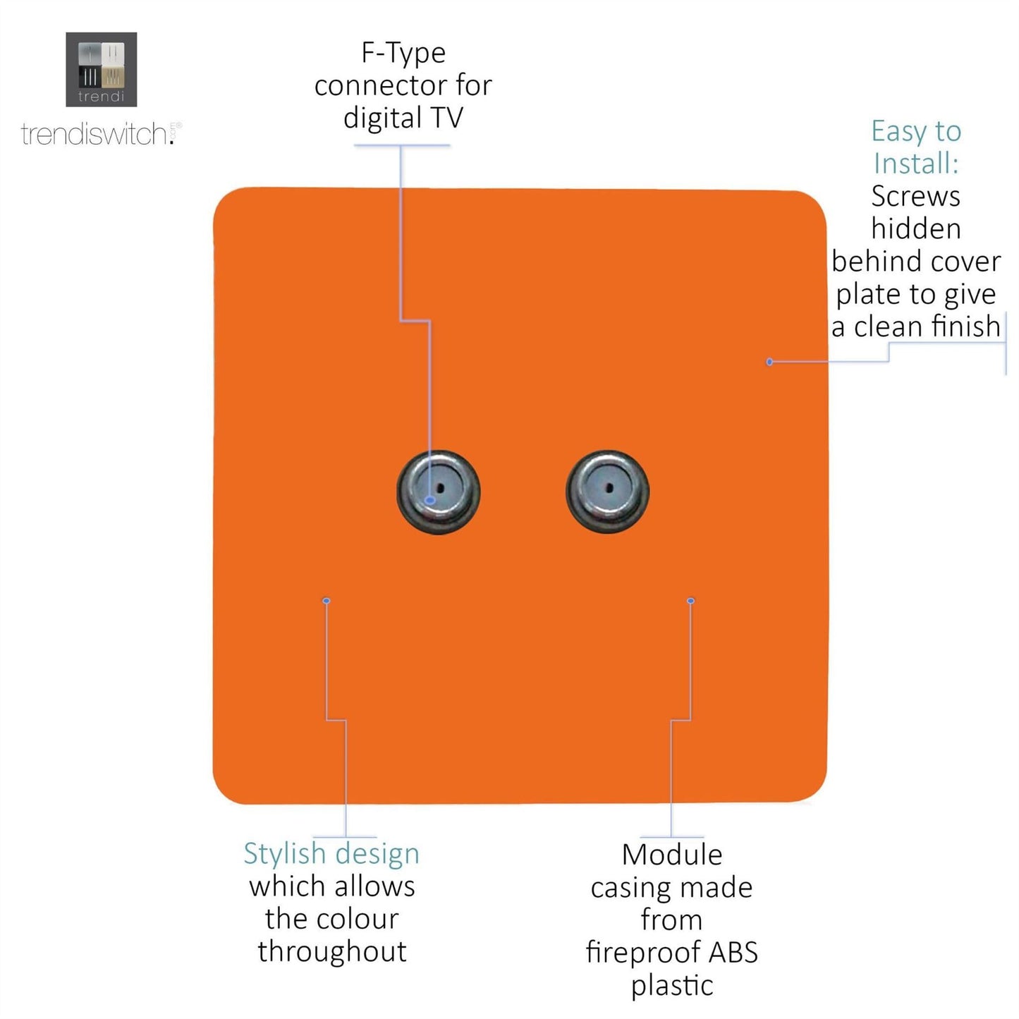 Trendi Switch 2 Gang Male F-Type Satellite Television Socketin Sunset Orange