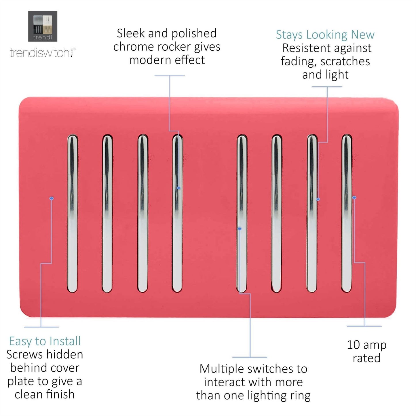 Trendi Switch 8 Gang 1 or 2 Way Light Switchin Strawberry Red