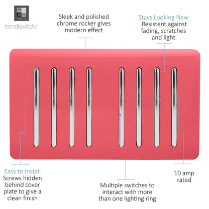 Trendi Switch 8 Gang 1 or 2 Way Light Switch in Strawberry Red