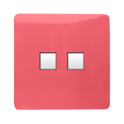 Trendi Switch 2 Gang RJ45 Cat 5e PC Ethernet & Telephone Slave Sockets in Strawberry Red