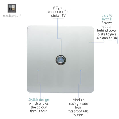 Trendi Switch 1 Gang Male F-Type Satellite Television Socket in Platinum Silver