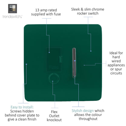 Trendi Switch 13 Amp Fused Spur with Flex Outlet in Dark Forest Green