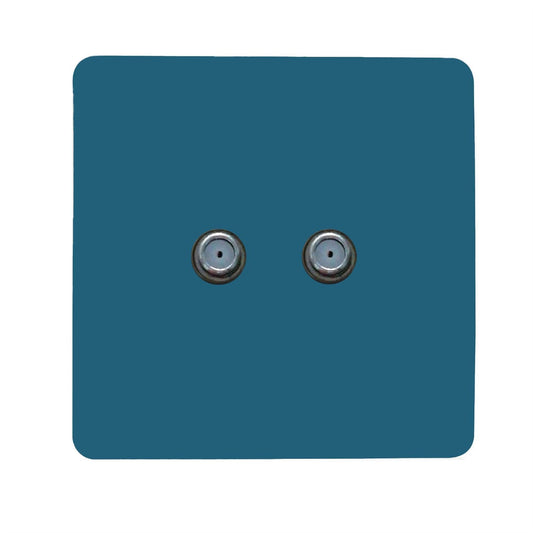 Trendi Switch 2 Gang Male F-Type Satellite Television Socketin Ocean Blue