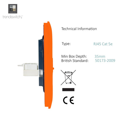 Trendi Switch 2 Gang Female TV Co-Axial & RJ45 Cat 5e PC Ethernet Sockets in Sunset Orange