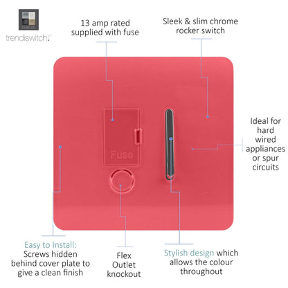 Trendi Switch 13 Amp Fused Spur with Flex Outlet in Strawberry Red