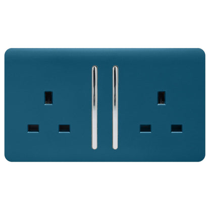 Trendi Switch 2 Gang Long Switched Plug Socket in Midnight Blue