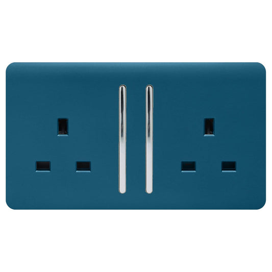 Trendi Switch 2 Gang Long Switched Plug Socketin Midnight Blue