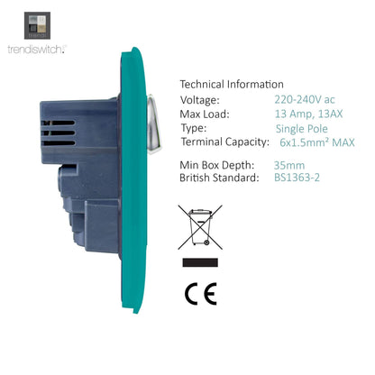 Trendi Switch 2 Gang 4 Port USB 2100mA Plug Socket in Bright Teal