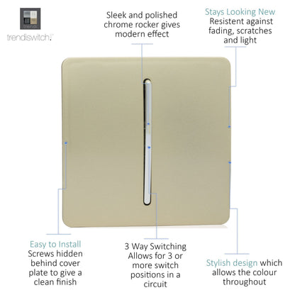 Trendi Switch 1 Gang Intermediate Rocker Light Switch in Champagne Gold