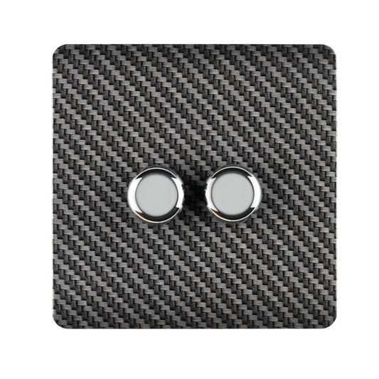Trendi Switch 2 Gang 1 or 2 way 150w Rotary LED Dimmer Light Switchin Carbon Fibre