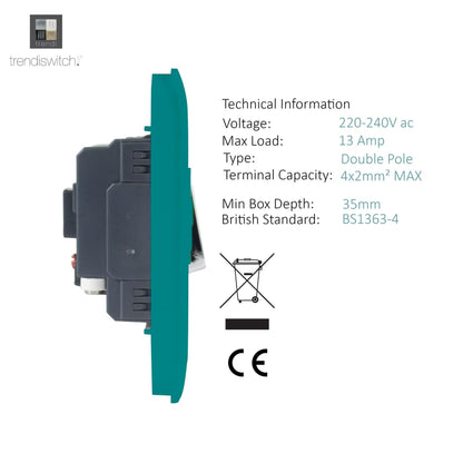 Trendi Switch 13 Amp Fused Spur with Flex Outlet in Bright Teal