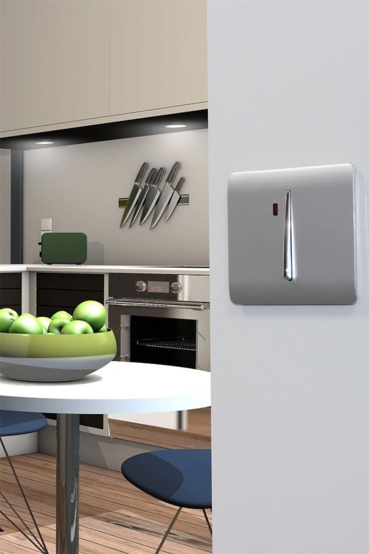 Trendi Switch 1 Gang 45 Amp Cooker Switch with Neonin Platinum Silver