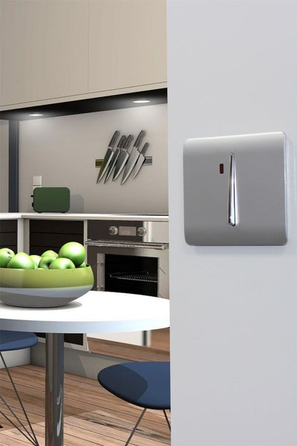 Trendi Switch 1 Gang 45 Amp Cooker Switch with Neon in Platinum Silver