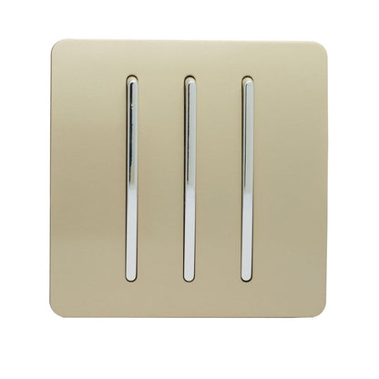 Trendi Switch 3 Gang 1 or 2 way Rocker Light Switch in Champagne Gold