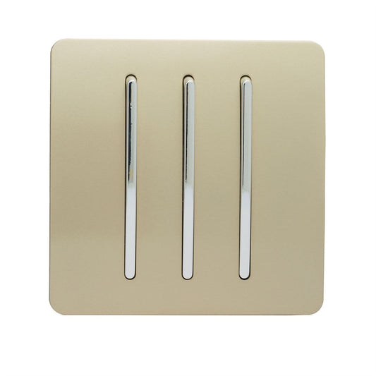 Trendi Switch 3 Gang 1 or 2 way Rocker Light Switchin Champagne Gold