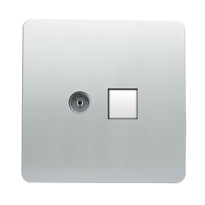 Trendi Switch 2 Gang Female TV Co-Axial & Telephone Slave Sockets in Platinum Silver