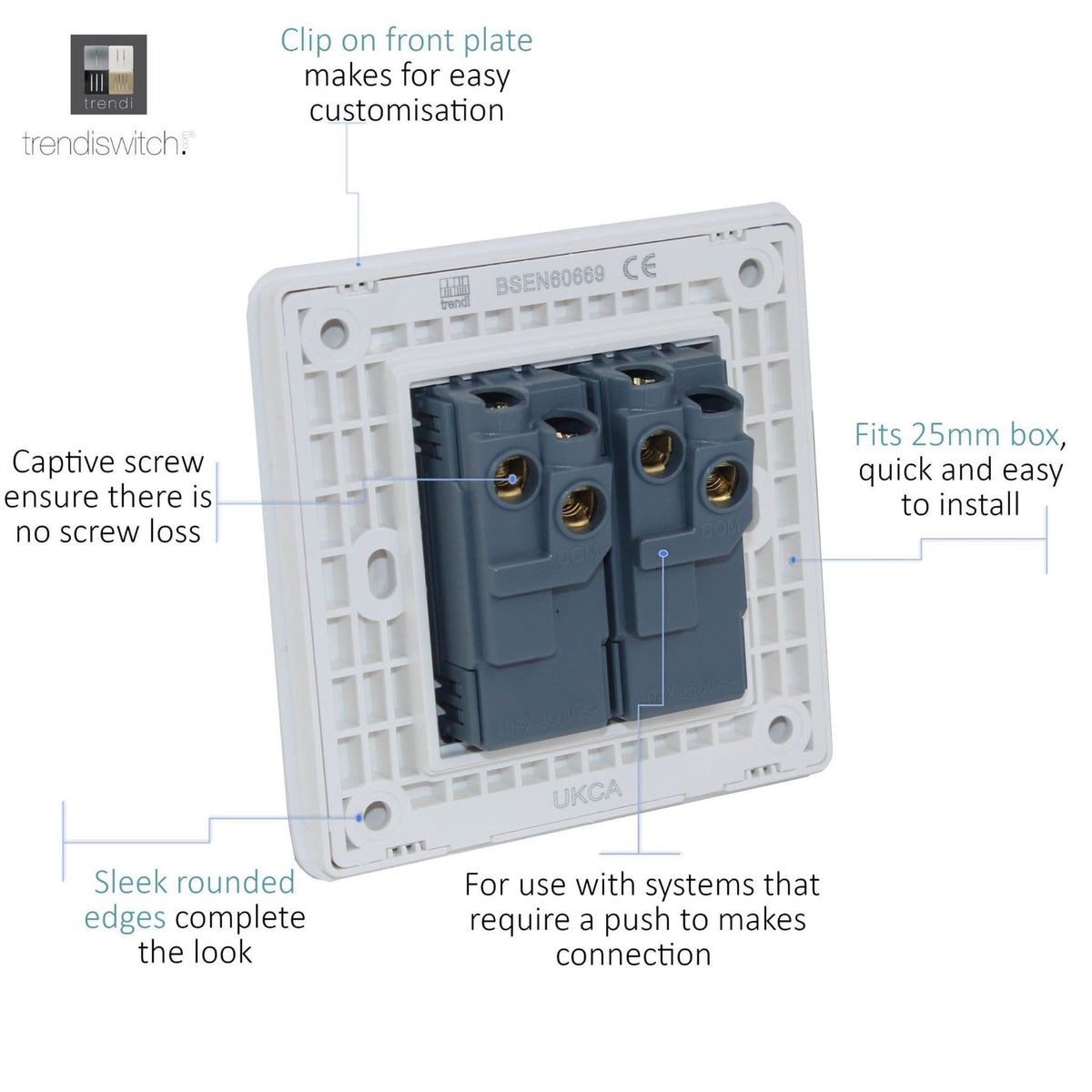 Trend Control Switch Trendi Switch 2 Gang Retractive Home Automation Switch in Carbon Fibre