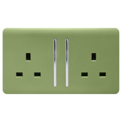 Trendi Switch 2 Gang Long Switched Plug Socket in Moss Green