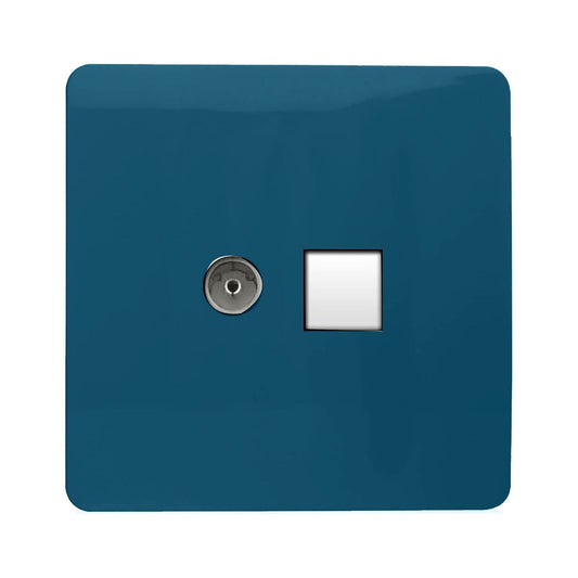 Trendi Switch 2 Gang Female TV Co-Axial & Telephone Slave Socketsin Midnight Blue