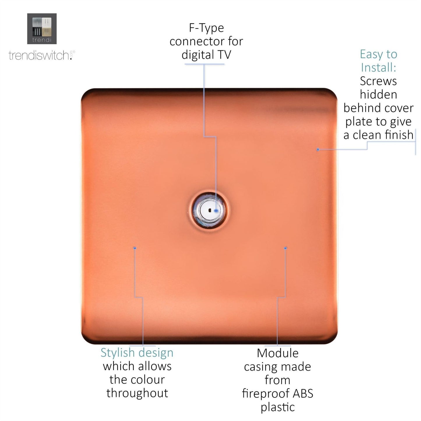 Trendi Switch 1 Gang Male F-Type Satellite Television Socketin Copper