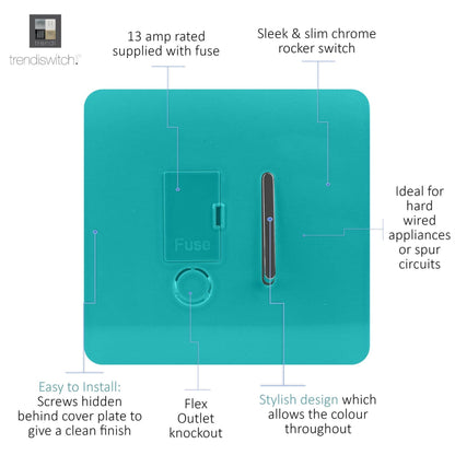 Trendi Switch 13 Amp Fused Spur with Flex Outlet in Bright Teal