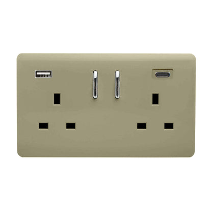 Trendi Switch 2 Gang USB 3100mA Type A & C USB Plug Socket in Champagne Gold