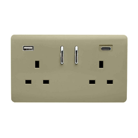 Trendi Switch 2 Gang USB 3100mA Type A & C USB Plug Socketin Champagne Gold