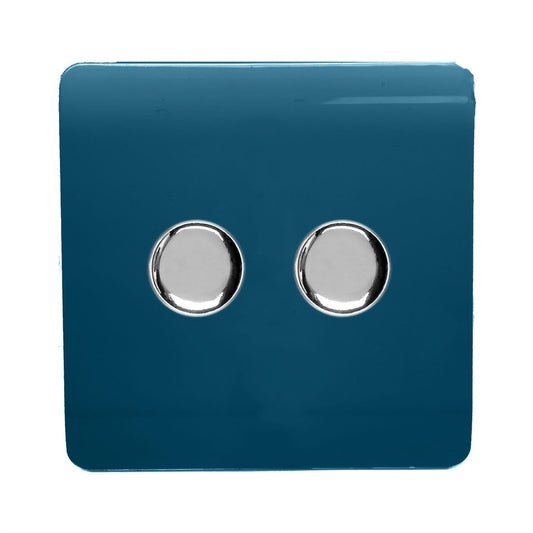 Trendi Switch 2 Gang 1 or 2 way 150w Rotary LED Dimmer Light Switchin Midnight Blue