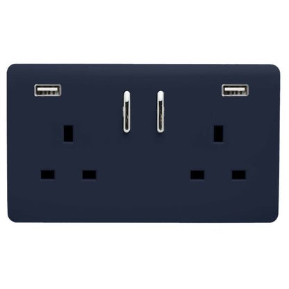 Trendi Switch 2 Gang USB 3100mA Plug Socket in Navy Blue