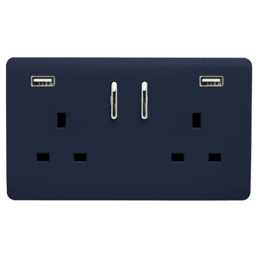 Trendi Switch 2 Gang USB 3100mA Plug Socketin Navy Blue