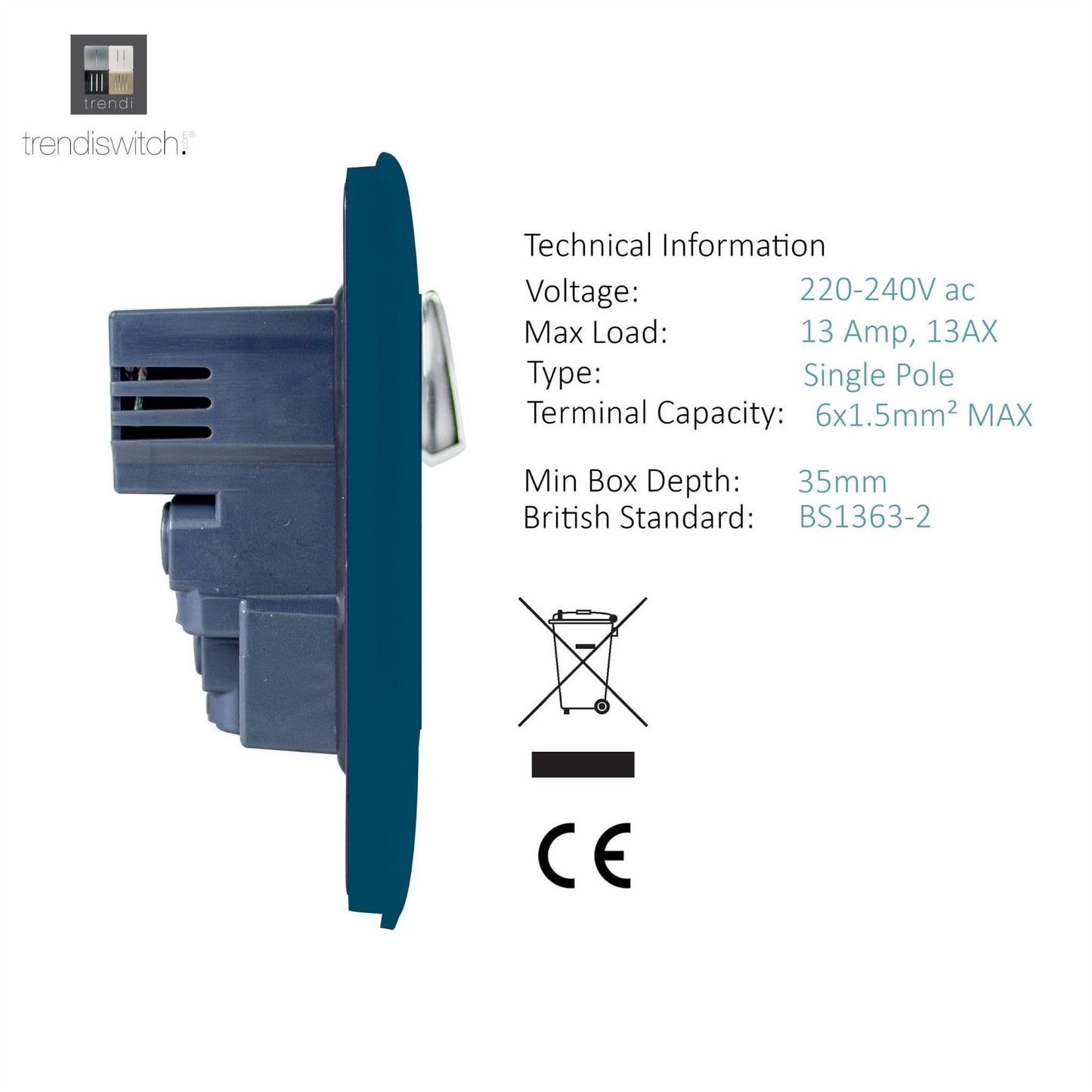 Trendi Switch 2 Gang 4 Port USB 2100mA Plug Socketin Midnight Blue