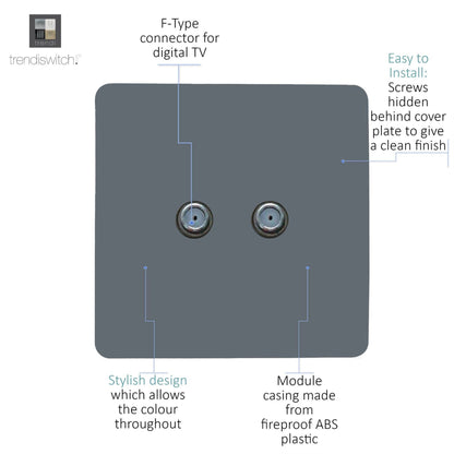 Trendi Switch 2 Gang Male F-Type Satellite Television Socket in Warm Grey