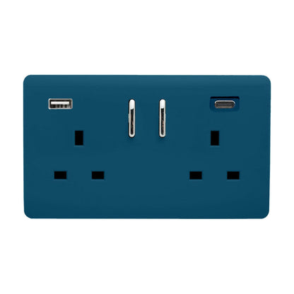 Trendi Switch 2 Gang USB 3100mA Type A & C USB Plug Socket in Midnight Blue