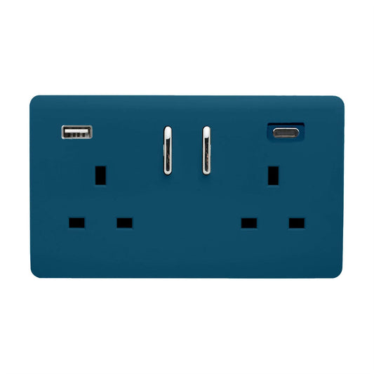 Trendi Switch 2 Gang USB 3100mA Type A & C USB Plug Socketin Midnight Blue