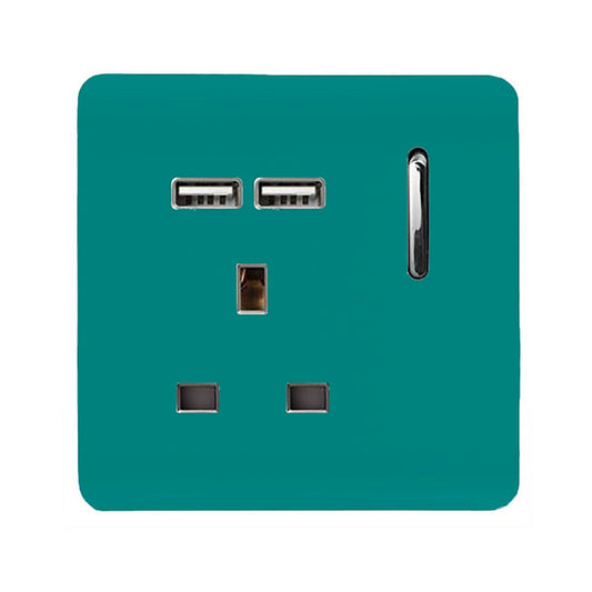 Trendi Switch 1 Gang USB 2100mA Plug Socketin Bright Teal