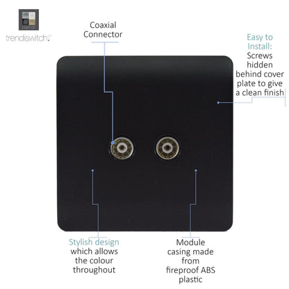 Trendi Switch 2 Gang Female Co-Axial Television Socket in Matt Black