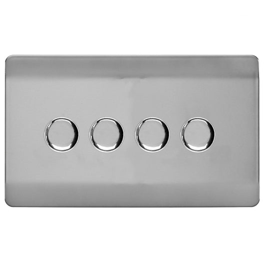 Trendi Switch 4 Gang 1 or 2 way 150w Rotary LED Dimmer Light Switchin Brushed Steel