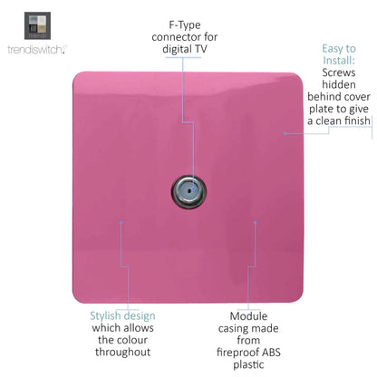Trendi Switch 1 Gang Male F-Type Satellite Television Socket in Candy Pink