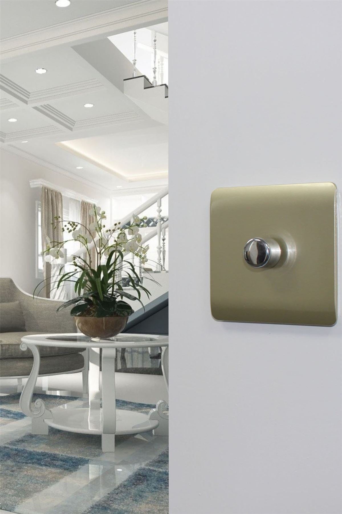 Trendi Switch 1 Gang 1 or 2 way 150w Rotary LED Dimmer Light Switchin Champagne Gold