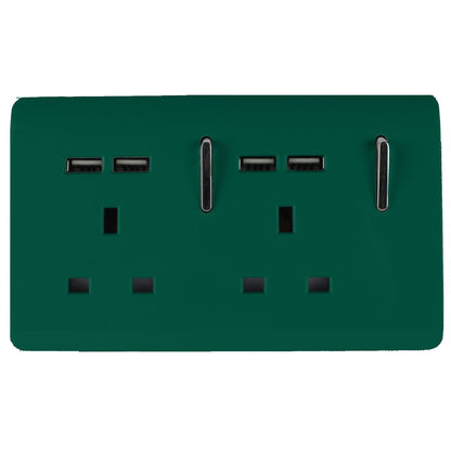 Trendi Switch 2 Gang 4 Port USB 2100mA Plug Socket in Dark Forest Green