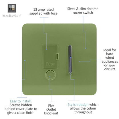 Trendi Switch 13 Amp Fused Spur with Flex Outlet in Moss Green