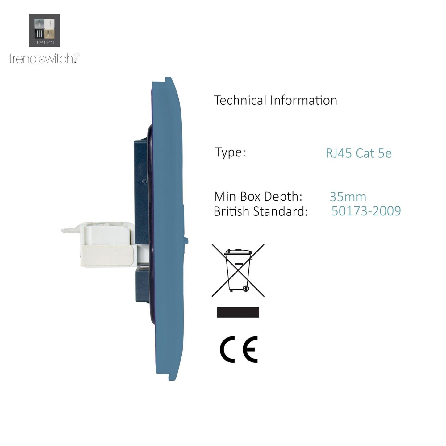 Trendi Switch 2 Gang RJ45 Cat 5e PC Ethernet Socket in Sky Blue