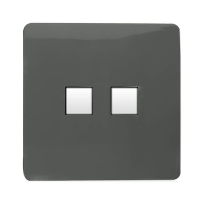 Trendi Switch 2 Gang RJ45 Cat 5e PC Ethernet Socket in Charcoal Grey