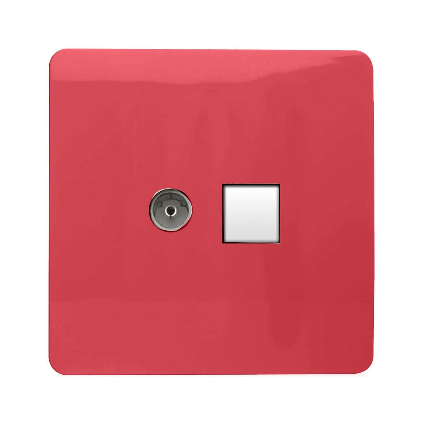 Trendi Switch 2 Gang Female TV Co-Axial & RJ45 Cat 5e PC Ethernet Sockets in Strawberry Red