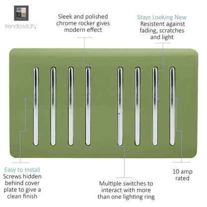 Trendi Switch 8 Gang 1 or 2 Way Light Switch in Moss Green
