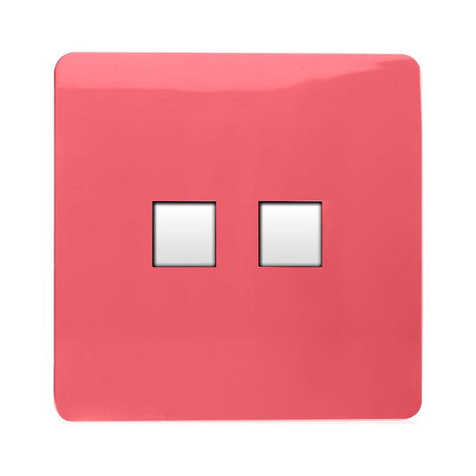 Trendi Switch 2 Gang RJ45 Cat 6 PC Ethernet & Modern Designer Telephone Slave Socketsin Strawberry Red