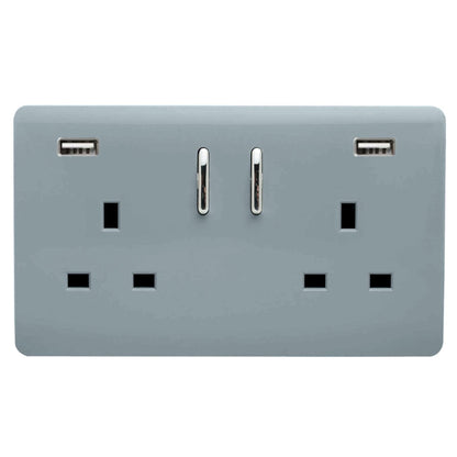 Trendi Switch 2 Gang USB 3100mA Plug Socket in Cool Grey