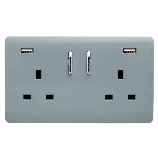 Trendi Switch 2 Gang USB 3100mA Plug Socketin Cool Grey
