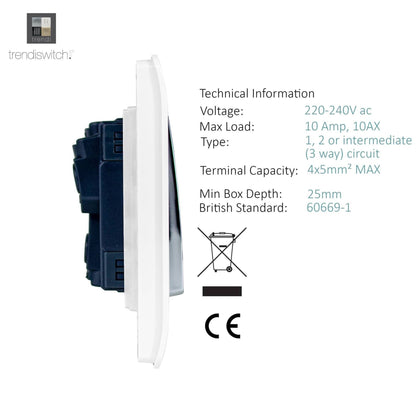 Trendi Switch 4 Gang Light Switch (2x 1 or 2 Way & 2 x Intermediate)in Ice White